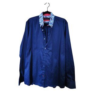 Guide London Mens Navy Shirt With Paisley Collar XL NWT